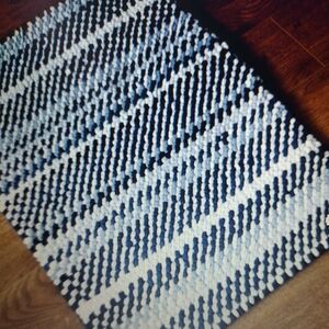 Blue & white striped non skid bathroom rug